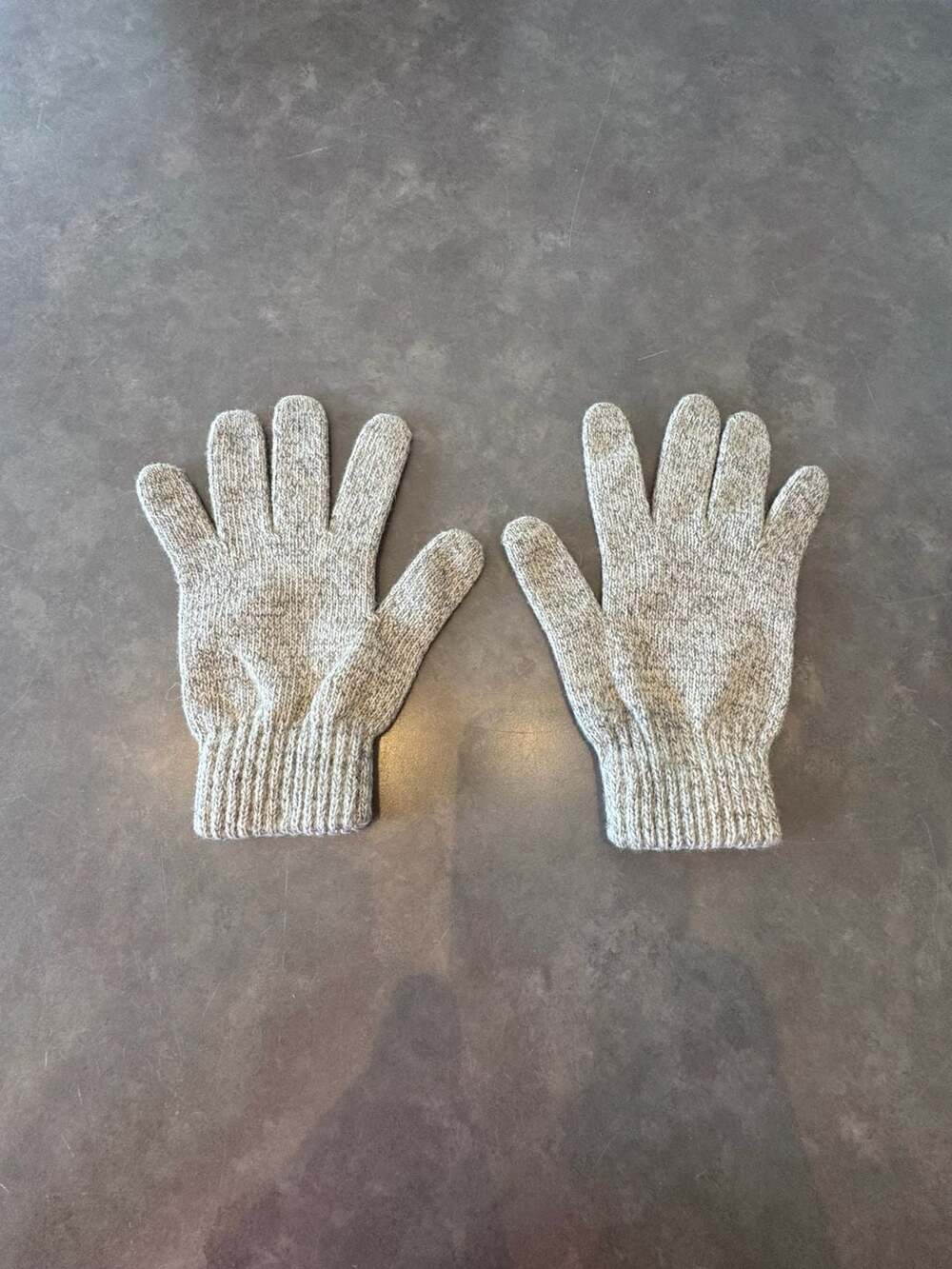 Vintage Wool Blend Ragg Knit Winter Gloves Gray Oatmeal Large
